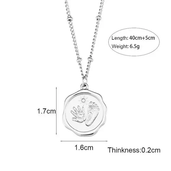 Silver Baby Hand Foot Print Zircon Pendant Necklace 18K Stainless Steel - Picture 7 of 7